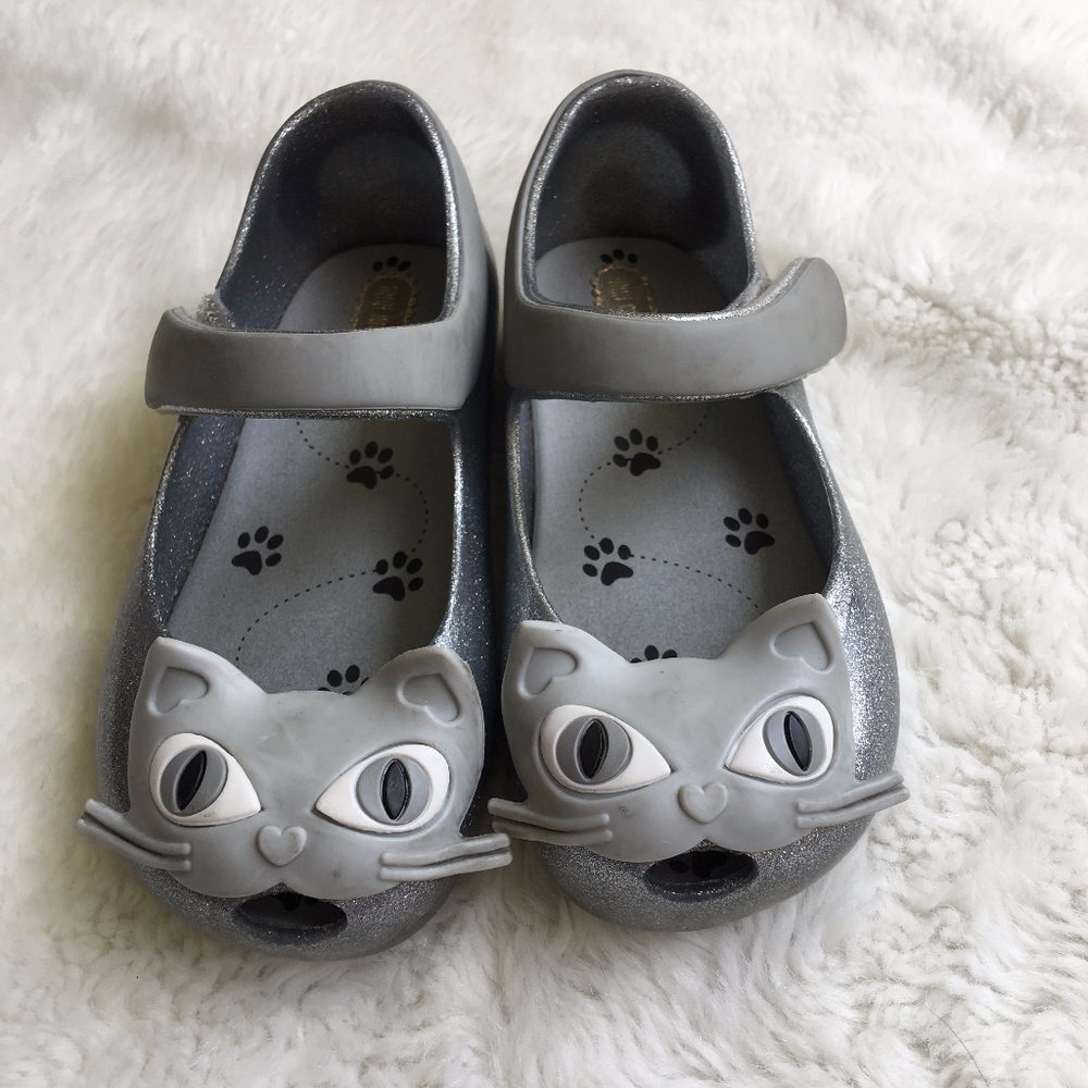 Mini Melissa Ultragirl Silver Cat Shoes Size 8